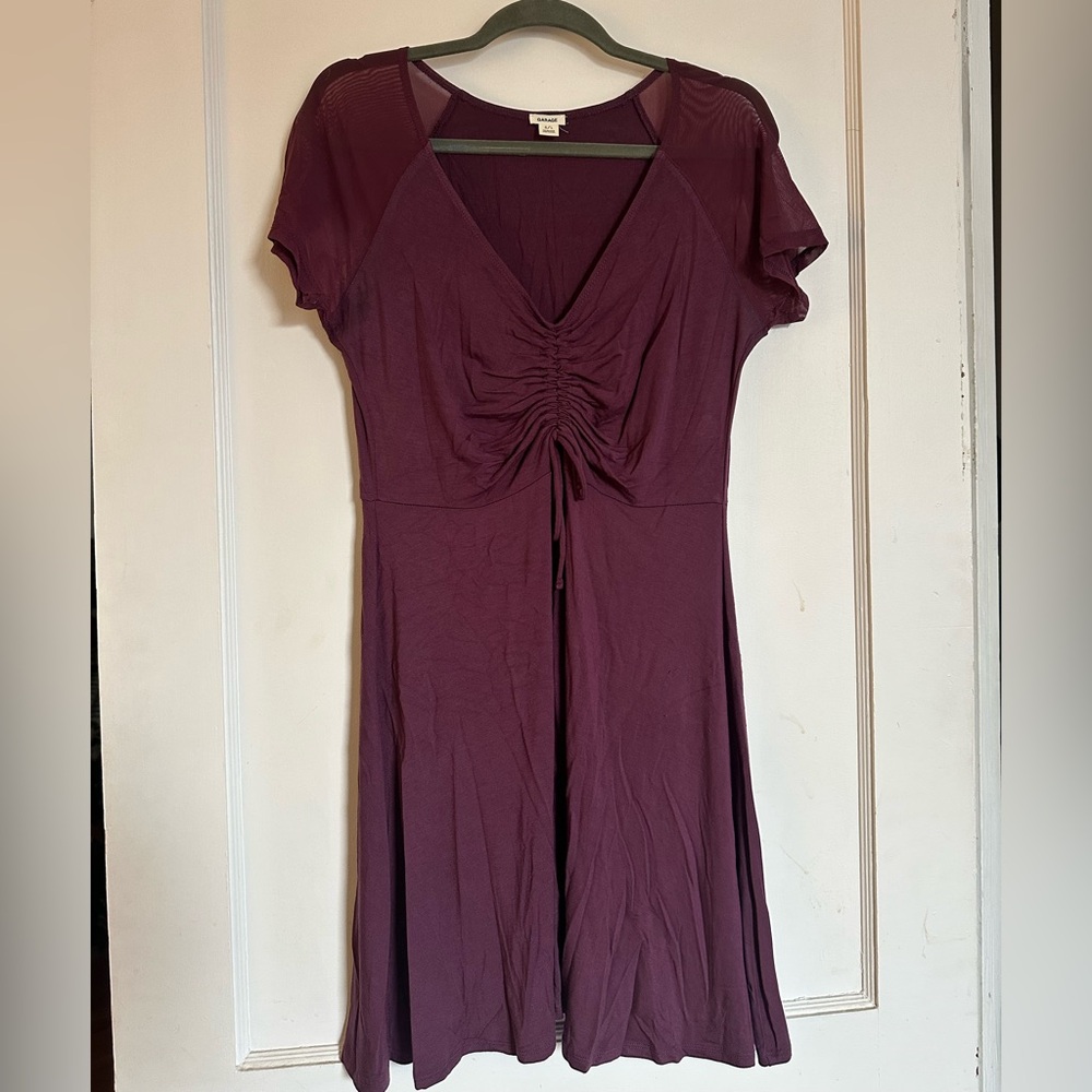Plum Ruched and Mesh Dress